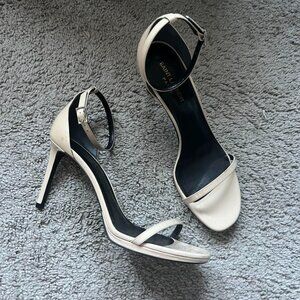 Saint Laurent YSL Ivory Nude Powder Jane Strap Sandal Pumps